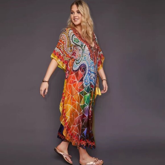Robe retro hippie colorful Moroccan dress Quick dry beach dress - Picture 2 of 5